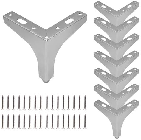 Toolzia 8Pcs Metal Triangle Furniture Legs 13cm/5.12 Inch，Modern Silvery Sofa Legs DIY Replacement for Cabinet Cupboard Sofa Couch Chair Ottoman
