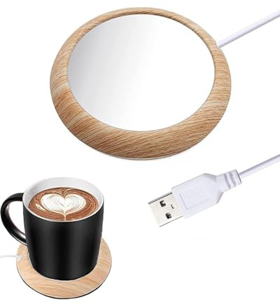 MYMULIKE Tassenwärmer, Kaffeewärmer für den Schreibtisch, USB-Kerzenwärmer, Elektrischer Getränkewärmer für Kaffee, Kakao, Tee, Teetassenwärmer Bürowärmer für Schreibtisch, Büro (Licht Holz, 7.5cm)