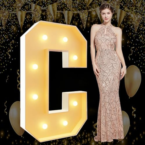 Lettres C géantes lumineuses pour chapiteau de 1,9 m - Pour anniversaire, mariage, fiançailles, décorations de fête - Kit de panneau en mousse prédécoupé