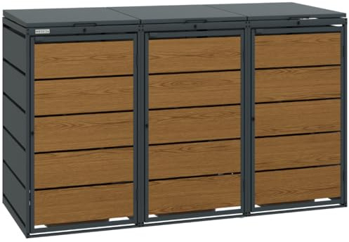 Golden Oak | 3er Mülltonnenbox für Mülltonnen bis 240 Liter | Mülltonnenverkleidung | Mülltonnenhaus | Box für Mülltonnen | Mülltonnenunterstand