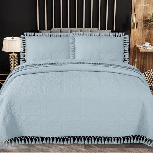 PHP Embroidery Bedspread Throw – Solid Thick Embossed Quilted Microfiber Bed Throw Quilt Coverlet Bedding Set with Pillow Sham for Bedroom Bed Sofa Couch(Embroidery Snow Flake, King)