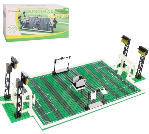 Cabeeskii Fotbollsspel Byggklossar, Fotbollscourt Baseplate Brick med Fotbollsmål, Kastare Bricks, 2 Fotboll
