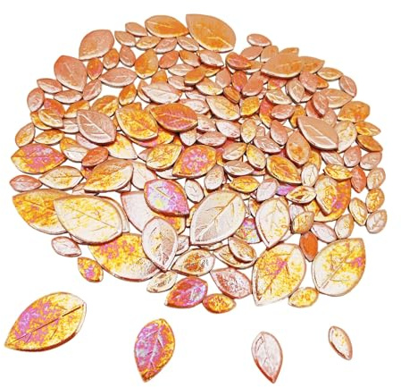 Carreaux de mosaïque en céramique à feuilles irisées pour travaux manuels, tailles mélangées pour projets de mosaïque, décoration d'intérieur et d'extérieur (orange)