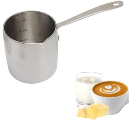 Pot chauffe-beurre, cafetière turque, chauffe-lait, petite casserole avec balances et bec verseur triple épaisseur en acier inoxydable (450ML/15oz)
