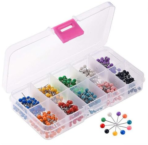 Jimkply Lot de 500 épingles à tête ronde en plastique - Épingles colorées - Catégorisation - Épingles pour cartes - Épingles de marquage - Épingles pour tableau d'affichage - Pour accrocher des photos