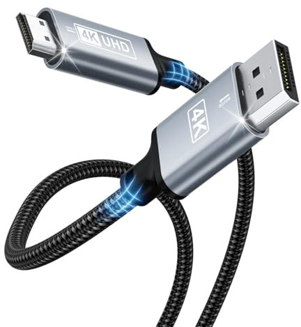 DisplayPort a HDMI,Cable Displayport a HDMI 4K 1M,DP unidireccional a HD MI,Displayport a HD MI trenzado nailon Compatible con computadoras escritorio,portátiles,PC,Dell,HP,HDTV,Proyector AMD NVIDIA