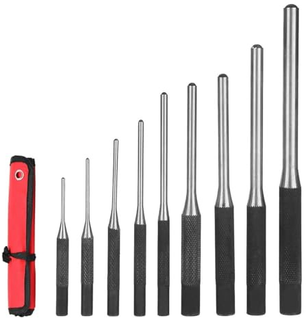 Tiardey 9 Pieces Roll Pin Punch Set Pin Punch Round Punch Tool Set 9pc Pin Punch Set with Punching Chisel and Storage Bag for Car Watch Repair with Sizes 1/16 to 5/16