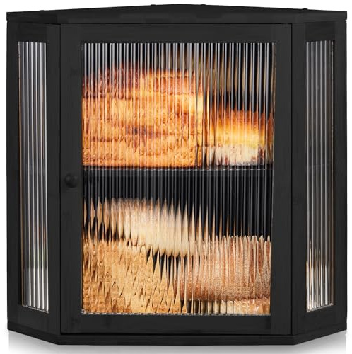 BRONYPRO Corner Bread Box for Kitchen Countertop, Extra Large 2-Tier Bamboo Bread Box with Adjustable Shelfr(Extra Large Black)