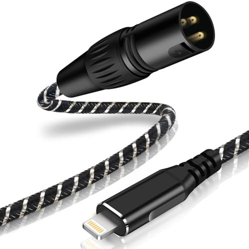 Lightn ing to XLR Male Audio Cable 2M,Phone to XLR unidirectional adapter Cord Only used to transmit i-Phone,iPod and i-Pad audio to amplifier,speaker,etc.（No microphone or audio recording support）
