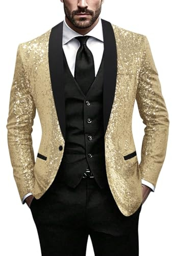 Minetom Glitzer Sakko Herren Hochzeit Party Pailletten Blazer Slim Fit Männer Anzug EIN Knopf Jackett Silvester Party Glänzende Anzugjacke Performance Kostüm