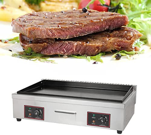 Plancha eléctrica grande con placa de cocción caliente, plancha eléctrica comercial de encimera plana con control de temperatura ajustable de 122 °F a 572 °F para freír huevos, tartas, carnes, hambu
