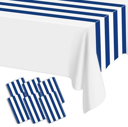 Lot De 6 Chemins De Table Rayés Bleu Et Blanc, 35x274 Cm, Chemin De Table À Rayures, Décoration De Table en Plastique Bleu Rayé pour Anniversaire De Garçon, Fête sur Le Thème De L'océan, Mariages