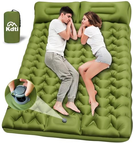 Kdti Camping Isomatte für 2 Personen, Ultraleicht Luftmatratze mit integrierten Kopfkissen, Kleines Packmass Aufblasbare Matratze, Fußpresse Pumpe, Faltbar Campingmatratze