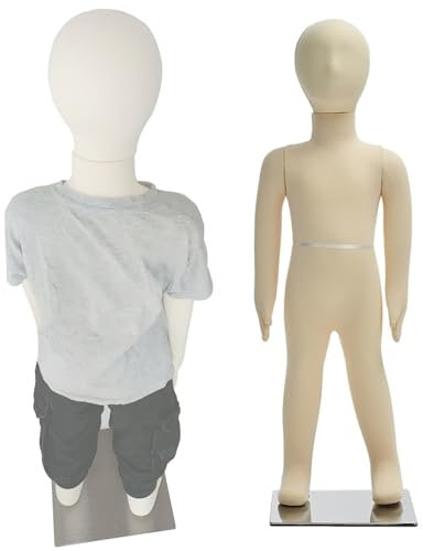 GLJTUO Kinder-Schneiderpuppe, Ganzkörper, Kinder-Schneiderpuppe Zum Nähen/Anstecken, Mädchen/Junge, Torso, Dummy-Schnittpuppe Mit Beweglichen Armen Und Fingern, 1–14 Jahre Al,Beige-Age 3 - H 85cm (33