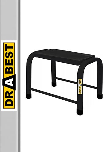Drabest - Tritthocker - Podest Schwarz - rutschfeste Füße, Robustes Stahl, Große und Bequeme Arbeitsplattform - Tragfähigkeit bis zu 150 Kilogramm - Trittleiter, Trittstufe, Schemel - 1 Stufe