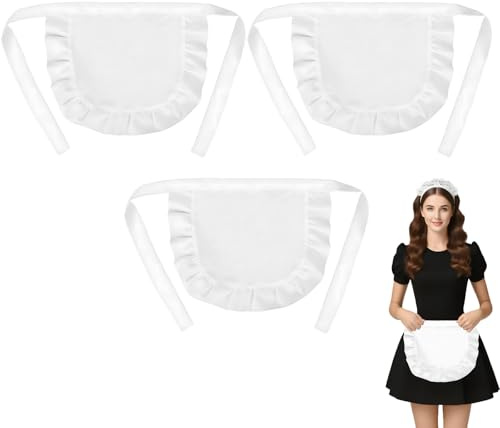 LURVOUS 3 Pcs Maid Apron, White Waist Apron Half Apron Maid Cosplay Aprons for Women Girls, Maids Outfit Maid Dress Maids Costume Aprons for Kitchen Cooking Restaurant Coffee Shop (White)