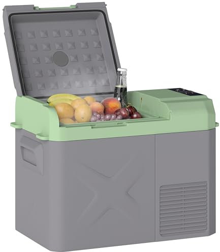 Outsunny Nevera Portátil Eléctrica 24,2L Refrigerador de Coche 12/24/220V con Compresor Luz LED Pantalla Digital Modos ECO y MAX de -20℃ a +20 ℃ Puerto USB para Hogar Camping Viajes Automóvil