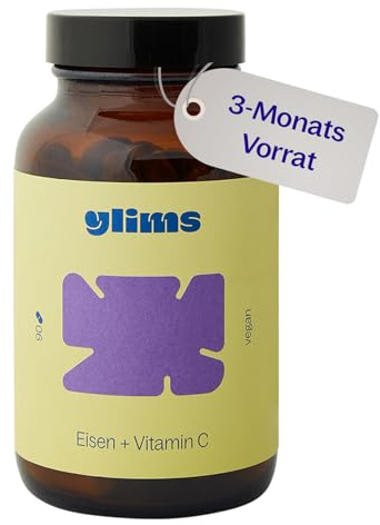glims Eisen + Vitamin C – 90 Kapseln mit 14 mg Eisen & 100 mg Vitamin C pro Tagesdosis – Vegan & Zuckerfrei – Laborgeprüft