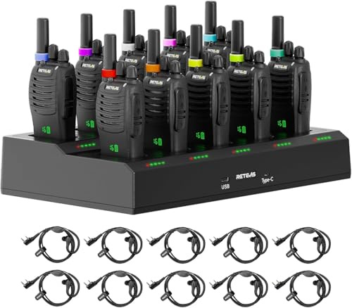 Retevis H777H Funkgerät, Funkgeräte mit Bildschirm,10-in-1 Ladegerät 10 STK | Lizenzfrei PMR Funkgerät mit Headset, Funkgeräte Reichweite für Sicherheit, Kommerziell