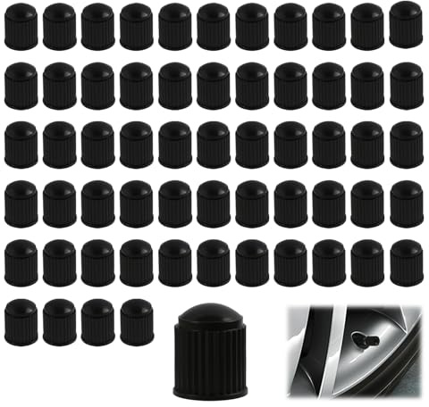 Pack De 60 Bouchons De Valve De Pneu en Plastique avec Joint en Caoutchouc - Universels pour Voitures, SUV, Vélos, Camions, Motos - Étanches À L'Air Et À La Poussière, Noir Bouchon De Valve