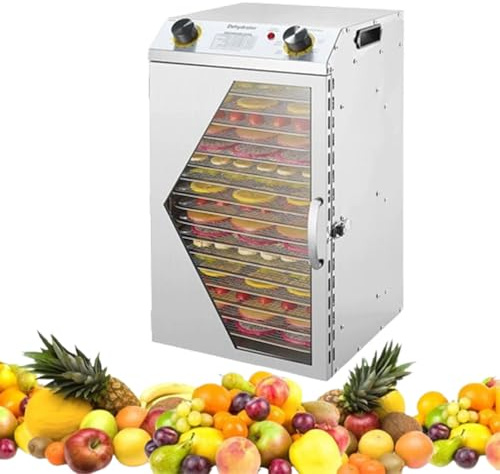 Deshidratador de alimentos de acero inoxidable con temporizador digital ajustable de 0 a 12 horas y temperatura para carne seca, carne de res, frutas, golosinas para perros y verduras.,18thfloor