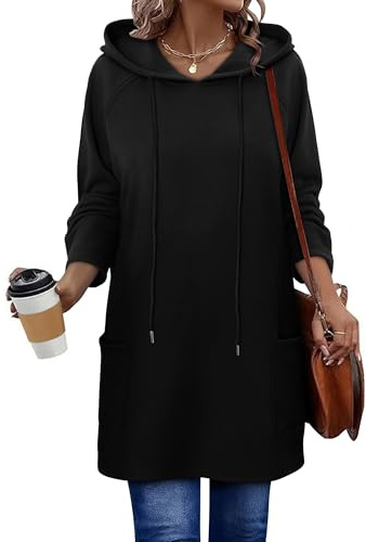 KISSMODA Oversized 2XL Black Sweatshirts Dress for Women Casual Raglan Sleeve Hoodies Clothes with Pockets 2025 Trendy Fall Winter Long Pullover