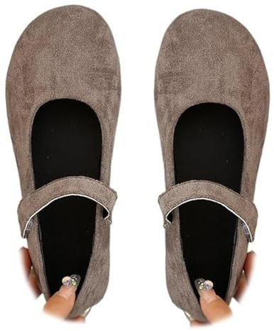 Ballerine ortopediche Mary Jane da donna, punta arrotondata, in pelle scamosciata, comode, casual, vintage, con stampa leopardata, Marrone, 40 EU
