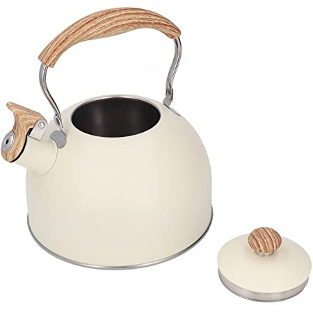 Nikou Bouilloire sifflante en acier inoxydable 2,5 L avec poignée ergonomique Beige Idéale pour une utilisation sur la cuisinière, résistante à la chaleur, cuisine entiale