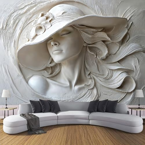 ANALTIRCE Papier Peint Panoramique Relief 3D D'Une Femme,Papier Peint 3D Motif Belle Femme Portant Intissé Wallpaper Chambre Bureau Déco 260×180cm Personnalisé Décoration Murale Blanc