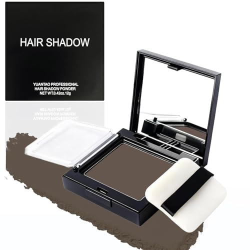 Hairline Shadow Powder - Instant Root Touch Up Cover Spray Concealer for Grey Hair & Thinning Scalp, Sweatproof Waterproof Hairline Concealing Powder with Mirror Puff Brush for Women Men (Dark Brown)