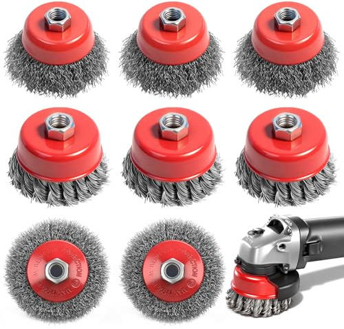 8 Stück Drahtbürste Winkelschleifer, 75mm Topfbürste & 100mm Scheibenbürste für M14 Winkelschleifer, Flex Drahtbürste Stahlbürste Winkelschleifer, Zopfbürste für Reinigen, Entrosten und Schleifen