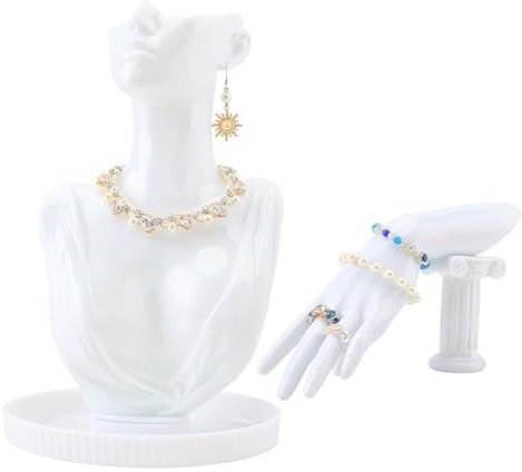 FINGERINSPIRE 2 Stück Schmuck Mannequin Display 2 Teiliges Set Aus Weißem PVC Mannequin Für Halsketten Ohrringe Büste Und Armband/Ringe Ideal Für Messen Und Elegante Schmuckpräsentationen
