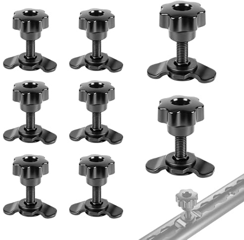 EXLECO 8X Schraubfitting Airlineschiene M8x60 schwarz 500daN | Airlinebeschlag, mit Sterngriff, Endbeschlag, für Zurrschienen