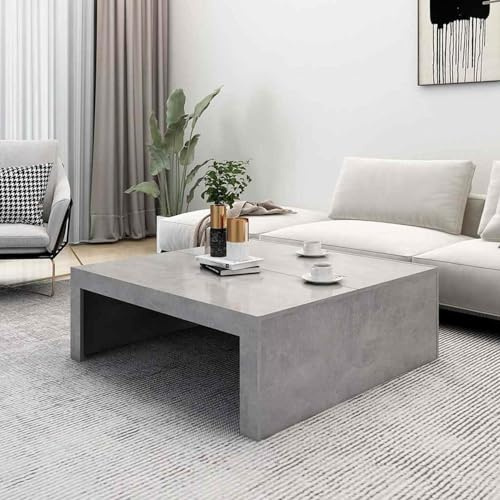 HOMELEN Modern Minimalist Coffee Table Concrete Grey Chipboard Large Size 100x100x35cm Durable Sturdy Surface for Drinks Books Remote Home Living Room Decor