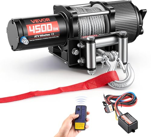 VEVOR 4500 lbs Electric Winch, 12V DC ATV/UTV Winch with Φ0.24 in x 39.4 ft Steel Wire Rope, Wireless & Wired Remote Control, IP54 Waterproof, Roller Fairlead Mount Plate for Towing ATV UTV Off-Road