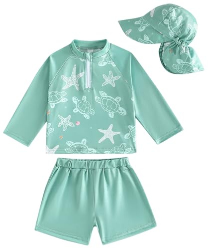 Fohuanky Conjunto de baño de Dos Piezas para niños pequeños Gorro Camiseta de baño de Manga Larga y Pantalones Cortos para la Playa la Piscina y Las Vacaciones
