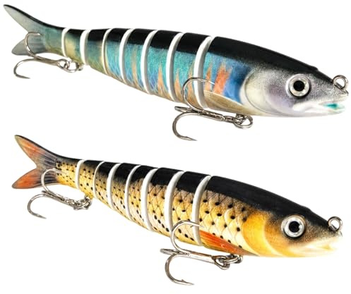 2PCS Lure, Bass Lures, Sea Fishing Lures, Multi-Segment Slow Sinking Swimbait, Realistic Weedless Fishing Lures for Freshwater & Saltwater Bass Angling