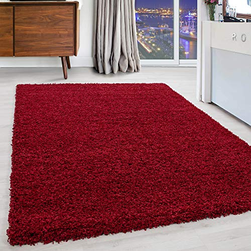 Carpettex Hochflor Teppich Wohnzimmer Shaggy Flokati Teppich Modern Einfarbig 120 x 170 cm Rot - Teppich Schlafzimmer Weich Flauschig Waschbar Teppich Küche Esszimmer - Langflor Teppiche