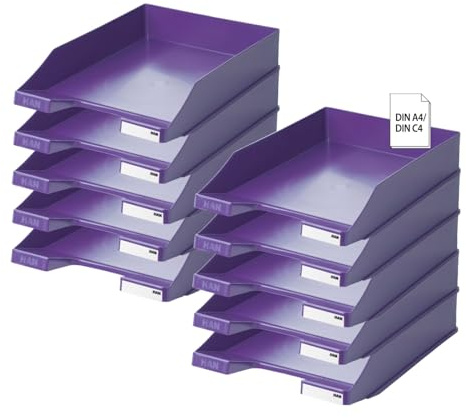 HAN Briefablage Klassik, 10 STÜCK Schreibtisch Organizer, Bürobedarf, Ablagefächer, Büromaterial, Briefkorb, Dokumentenablage, bis Format A4/C4, 1027-X-57, lila