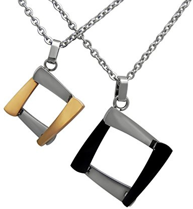 Hanessa 2 Stück Personalisierte Kette mit Gravur Edelstahl 50 cm mit Anhänger Quadrat mit Datum in silber schwarz gold - Personalisierte Geschenke für Damen Herren Freundin Freund - Partner Halskette