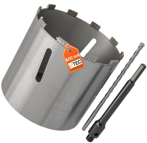 Diamant Bohrkrone Sechskant lang (200mm) Aufnahme und Zentrierbohrer Nutzlänge 180 mm Ø 202 mm Betonbohrkrone Kernbohrer