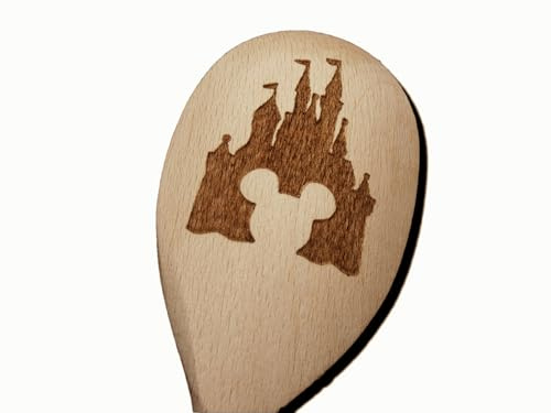 FastCraft Walt Disney Mickey Minnie Maus Ohren Schloss inspirierter Holzbacklöffel Küche Kochen Geburtstag Geschenk Fan Lasergravur