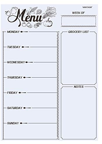 Magnetic Refrigerator Whiteboard,Weekly Menu, Meal Planner, Grocery Shopping List, Dry Erase Board, for Kitchen Fridge with 8 Color Magnetic Markers (16inchx12inch)
