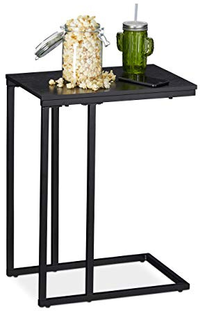 Relaxdays Beistelltisch, eckiger Seitentisch in C-Form, für Couch & Bett, Metall & Holz, HBT: 59,5 x 30 x 45 cm, schwarz