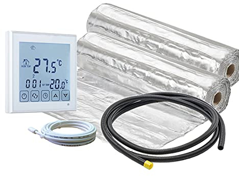 ew direkt Komplett-Set elektrische Fußbodenheizung AluPro 140 für Laminat/Klickvinyl mit Thermostat RT-45 (12 m² - 0,5 x 24 m)