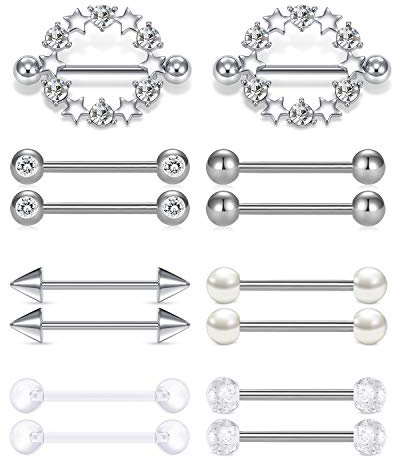 Funseedrr Brustwarzenpiercing Nippelpiercing Edelstahl 14G 14mm 16mm Stab Hufeisen Brustpiercing Piercing Brustwarze Barbells