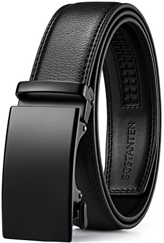 BOSTANTEN Men's & Women's Leather Ratchet Dress Belt with Automatic Sliding Buckle Belts Black