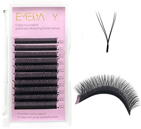 Y ögonfransar förlängningar D Curl .07 mm 10mm Mix Tray förberedd volym 2D-fläkt ögonfrans extensions .07 Mix YY typ mjuka konstgjorda ögonfransar 10 mm tillbehör från EMEDA (0.07 D 10mm)