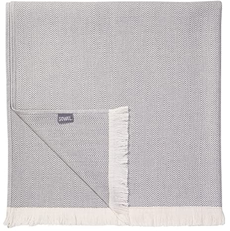 Sowel® Hamamtuch, Fouta Strandtuch, Saunahandtuch, 100% Bio-Baumwolle, 100 x 190 cm, Hergestellt in Portugal, Grau/Ecru