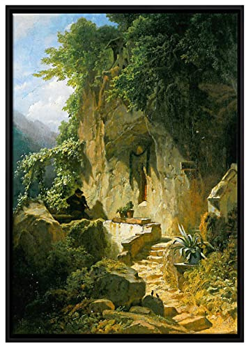 Pixxprint Carl Spitzweg - Musizierender Einsiedler Leinwandbild 60x40 cm im Bilderahmen, Wandbild, Schattenfugenrahmen, Kein Poster